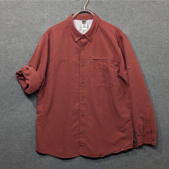 North Face Button Shirt Mens XL Performance Modal Poly Maroon Roll Tab - Picture 1 of 12